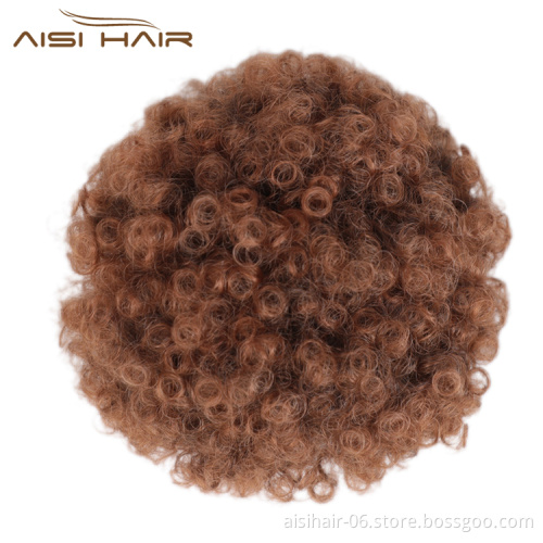 Aisi Hair Multi Color Kinky Curly Puff Hair Bun Ponytail Afro Short Curly Synthetic Chignon Hair Extension For Black White Women